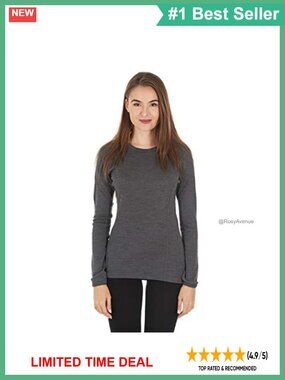 100% Merino Wool Women's Midweight Base Layer Long Sleeve Crew